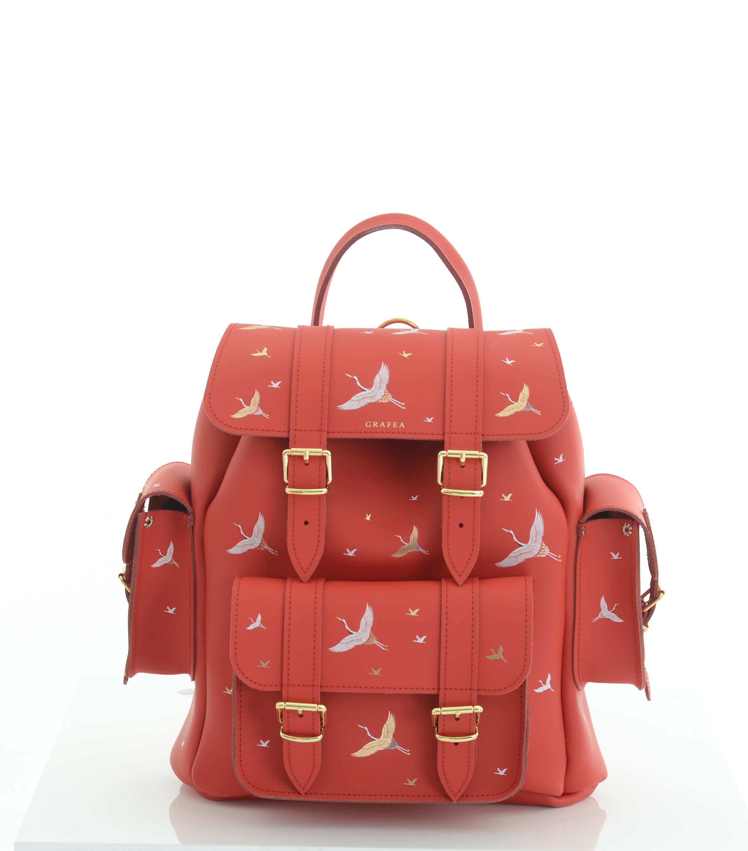 HARI II CRANES RED - Leather Backpack – GRAFEA