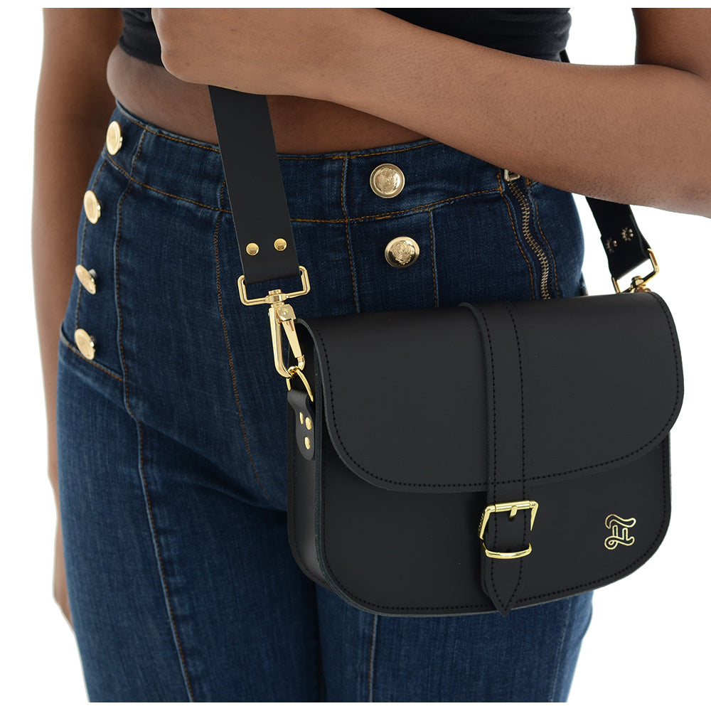 Black leather saddle bag on sale