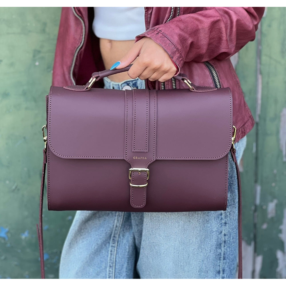 EDEN BURGUNDY Vintage Leather Satchel University Bag GRAFEA