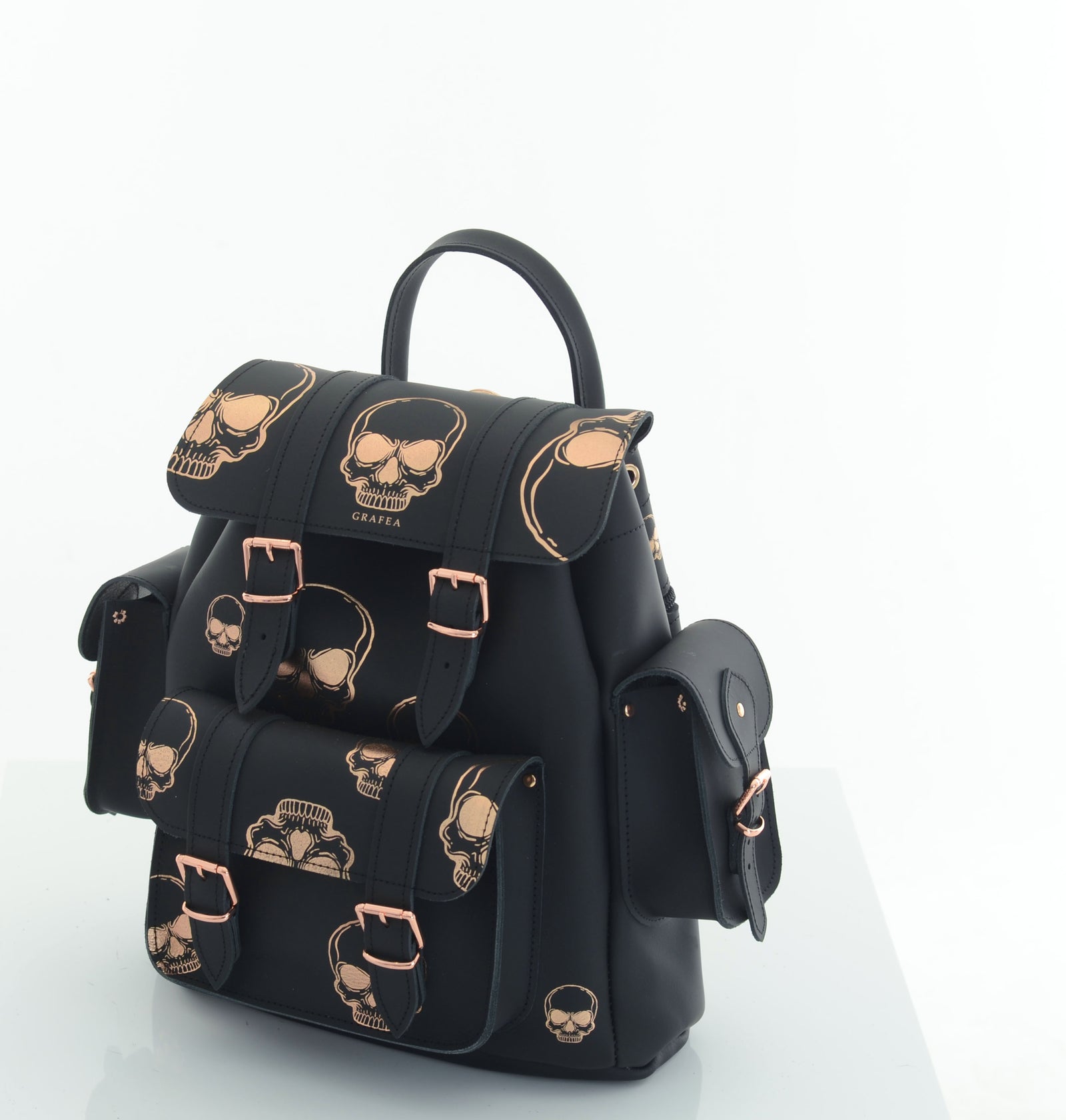 BLACK FAUX LEATHER SKULL BACKPACK WITH GOLD ACCENTS & SKULL ROSE sold WRISTLET NWT