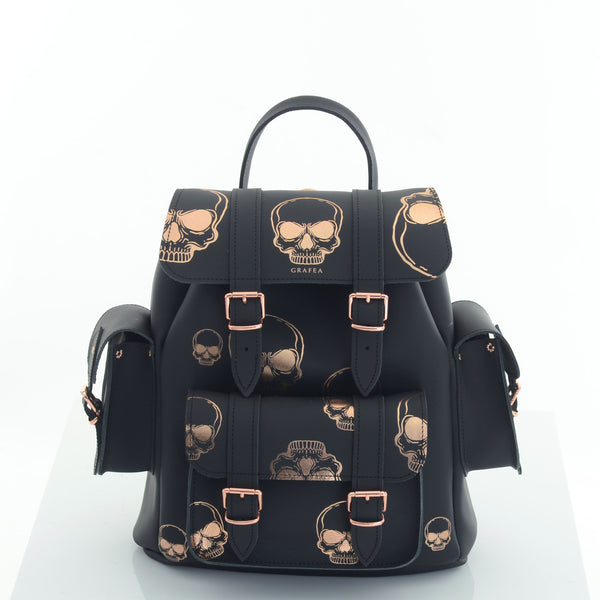 HARI II ROSE GOLD SKULLS - Leather Backpack – GRAFEA