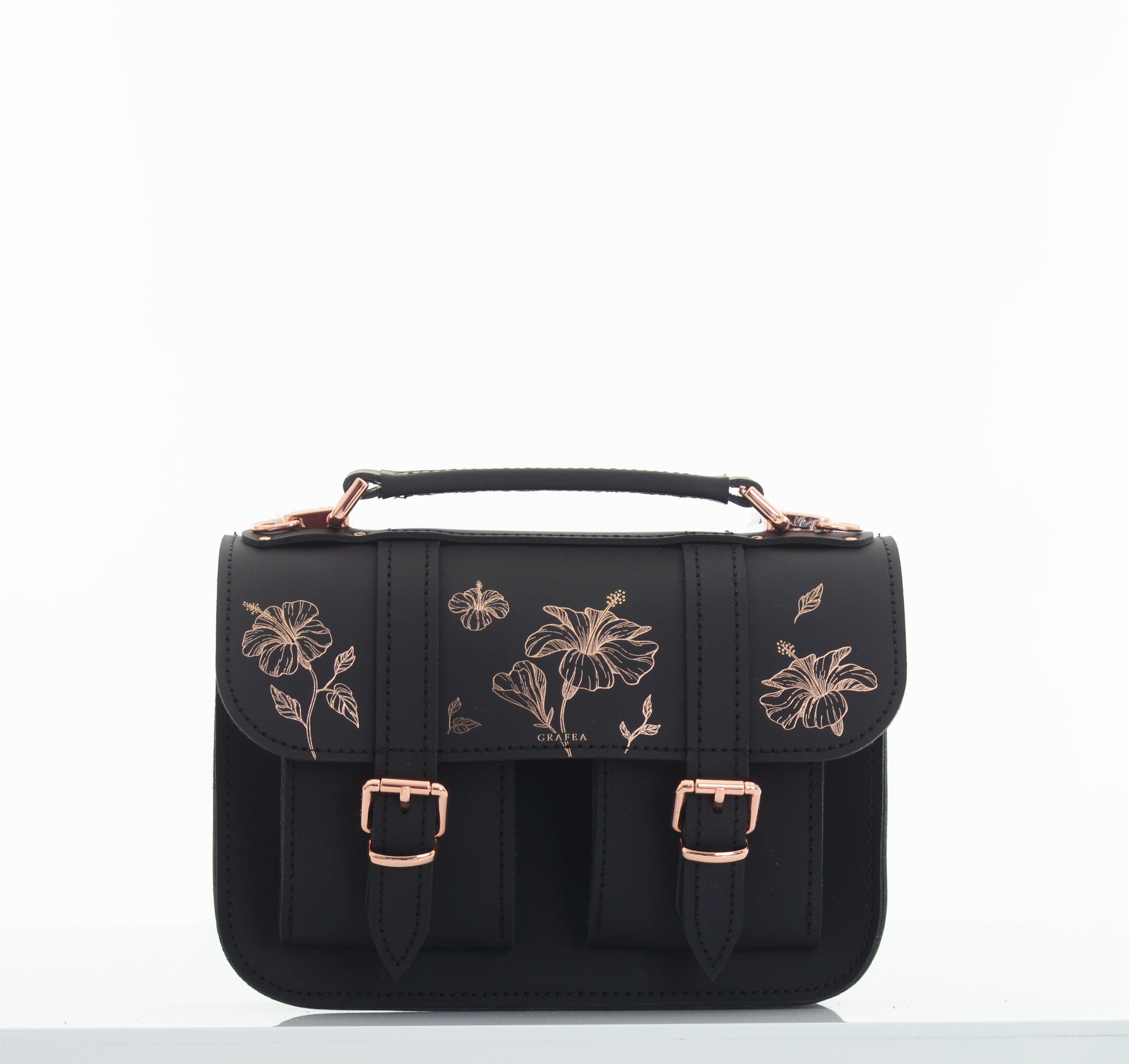 MICRO HIBISCUS BLACK - Mini Leather Satchel – GRAFEA