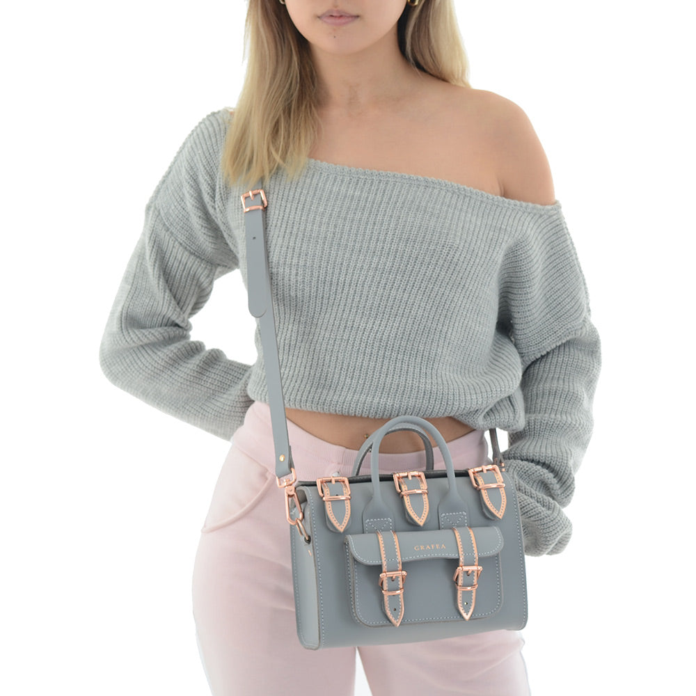 LUNA SMALL GREY ROSE GOLD - Leather Shoulder Bag – GRAFEA